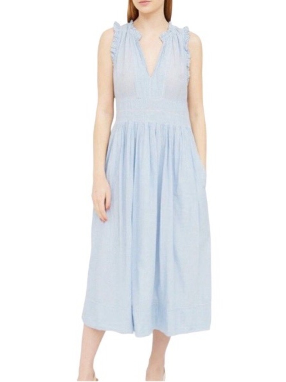 ULLA JOHNSON Blue Stripe Dress Virginie Cotton Sleeveless Fits Size Small